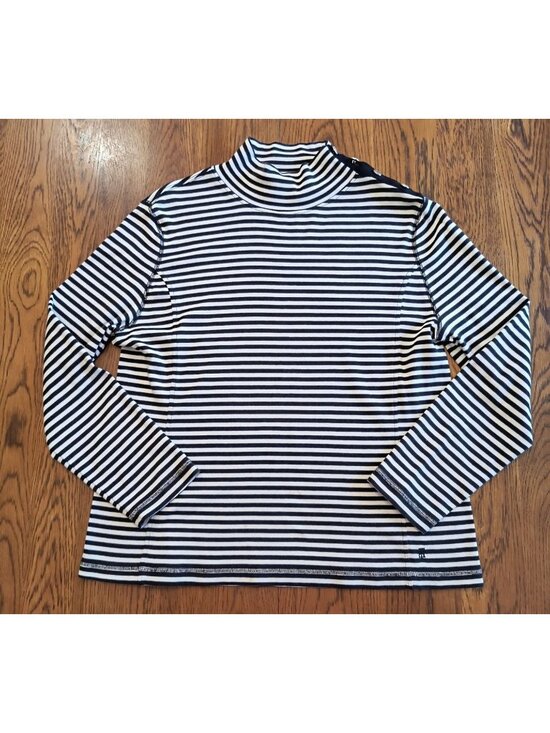 Tommy Hilfiger Tops - Tommy Hilfiger Womens Striped Mock Neck Long Sleeve Cotton Top XL Black & White